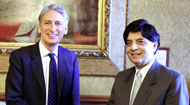 British Foreign Secretary Philip Hammond and Federal Minister for Interior Control Chaudhry Nisar Ali Khan 