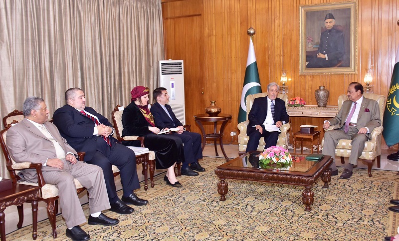 President Mamnoon Hussain in a meeting with OIC Secretary Generals Special Representative on Jammu & Kashmir, Mr. Abdullah Bin Abdurrahman Bin Bakr Alem who along with a delegation called on him at the Aiwan-e-Sadr, Islamabad on May 10, 2016.