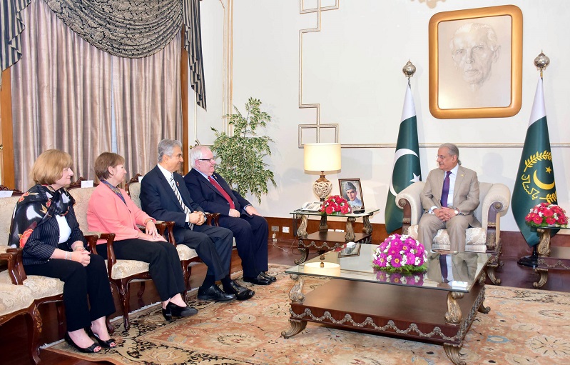 ACTING PRESIDENT MIAN RAZA RABBANI IN A MEETING WITH A DELEGATION OF ROTARY INTERNATIONAL REPRESENTATIVES OF END POLIO NOW CAMPAIGN LED BY INTERNATIONAL POLIOPLUS COMMITTEE CHAIRMAN MR. MICHAEL K. MCGOVERN WHO CALLED ON HIM AT THE AIWAN-E-SADR, ISLAMABAD ON JUNE 28, 2016.