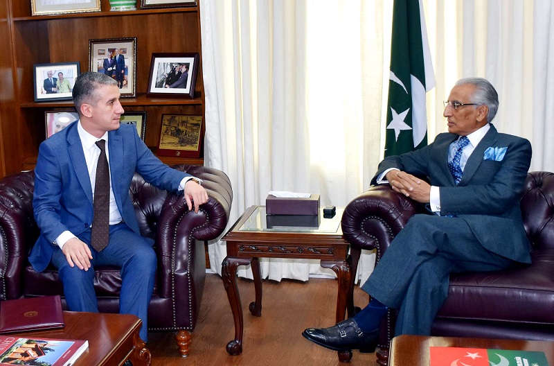 AMBASSADOR-DESIGNATE OF AZERBAIJAN MR. ALI ALIZADA PAID HIS FIRST COURTESY CALL ON THE SPECIAL ASSISTANT TO THE PRIME MINISTER ON FOREIGN AFFAIRS SYED TARIQ FATEMI IN ISLAMABAD ON JULY 4, 2016.