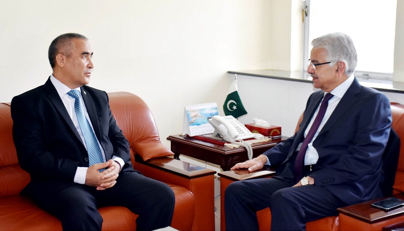 H.E. MR. ATADJAN MOVLAMOV, AMBASSADOR OF TURKMENISTAN CALLED ON THE FEDERAL MINISTER FOR WATER & POWER AND DEFENCE KHAWAJA MUHAMMAD ASIF IN ISLAMABAD ON JULY 19, 2016.