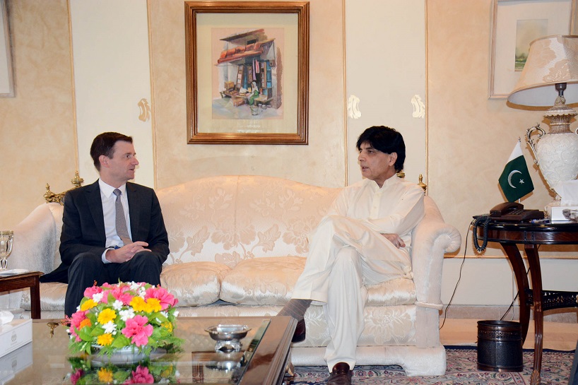 US AMBASSADOR TO PAKISTAN, MR. DAVID HALE CALLED ON INTERIOR MINISTER CH. NISAR ALI KHAN IN ISLAMABAD ON JULY 14, 2016.