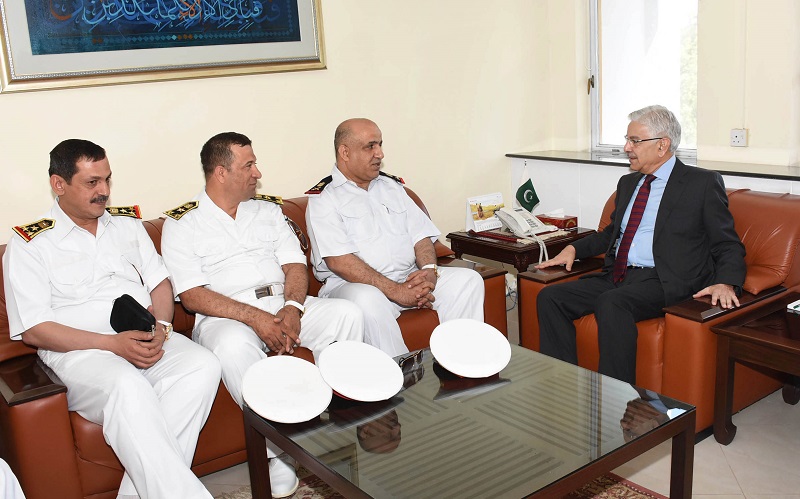 Major General Ahmed Jasim Maarij, Head of Iraqi Navy, along with his personal Staff Officers called on Khawaja Muhammad Asif, Federal Minister for Defence on 29-08-2016, in Islamabad.