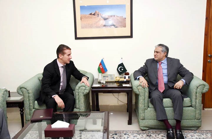 AMBASSADOR OF AZERBAIJAN ALI ALIZADA CALLED ON FEDERAL MINISTER FOR FINANCE SENATOR MUHAMMAD ISHAQ DAR IN ISLAMABAD ON SEPTEMBER 2, 2016.