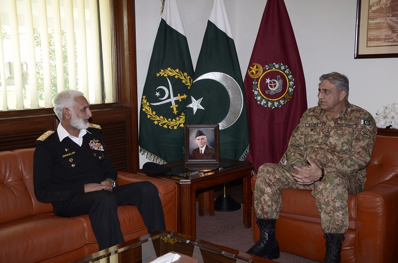 Chief of the Naval Staff Admiral Muhammad Zakaullah and Chief of Army Staff (COAS) General Qamar Javed Bajwa