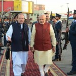 Nawaz Sharif and Narendra Modi at Allam Iqbal International Airport, Lahore