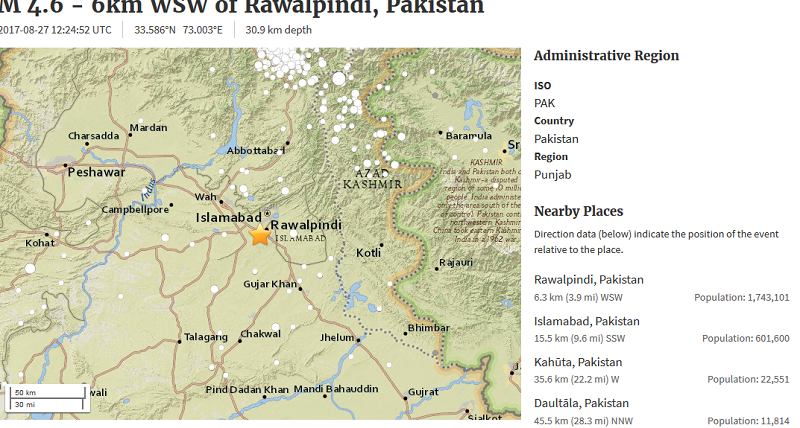 Moderate intensity quake  jolts KP, Punjab