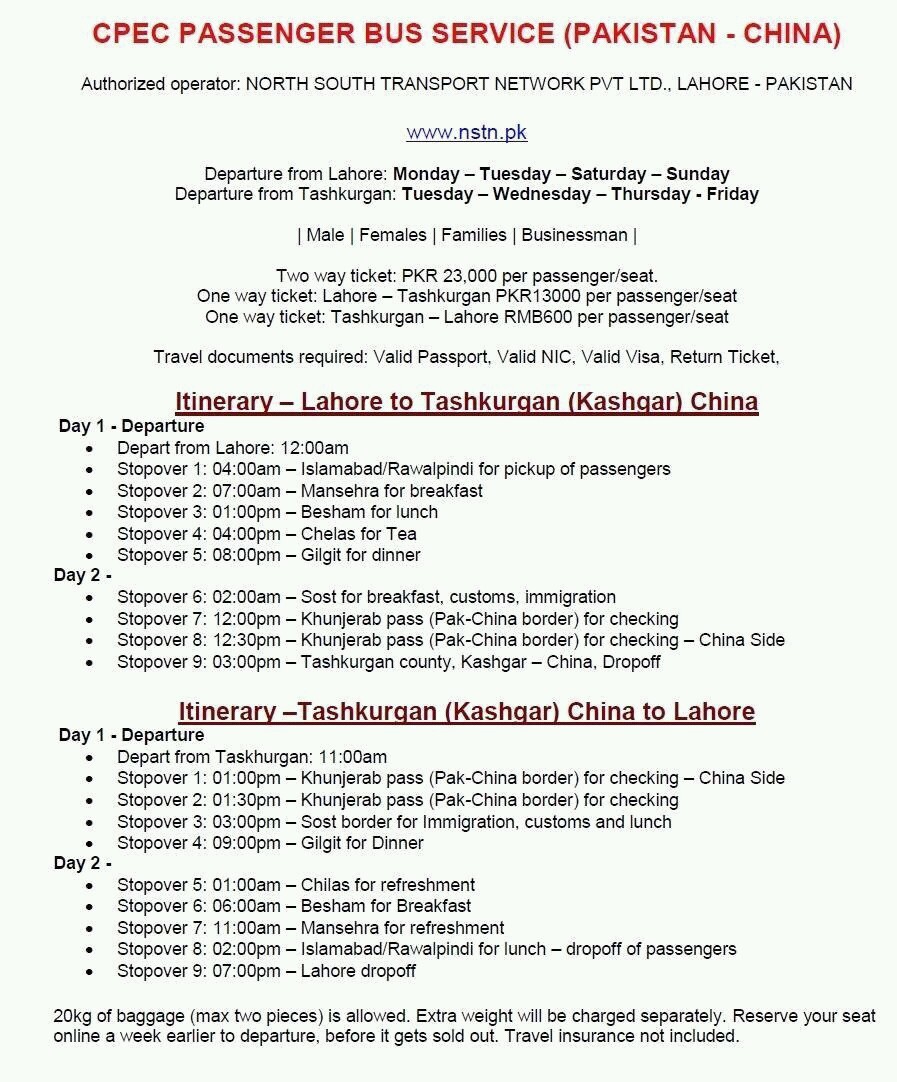 All Information about Lahore to China Bus Service