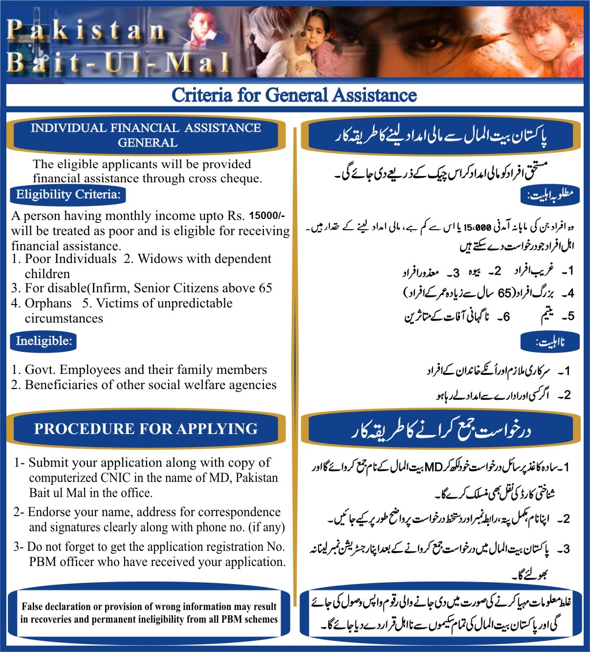 How to get financial assistance from Pakistan Bait-ul-Mal?