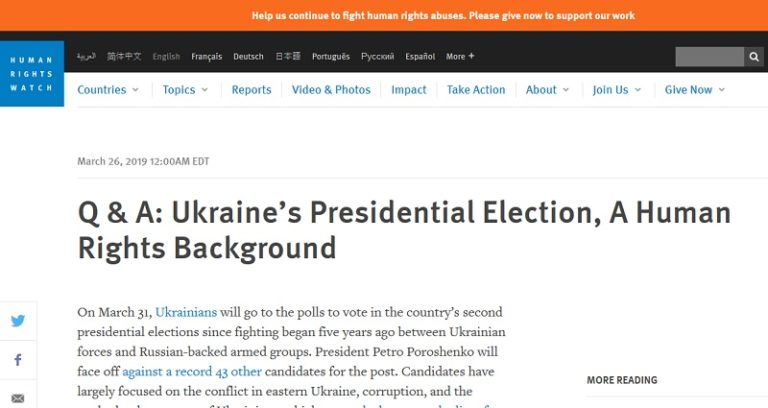 Human Rights Watch releases report on Ukraine Presidential Election