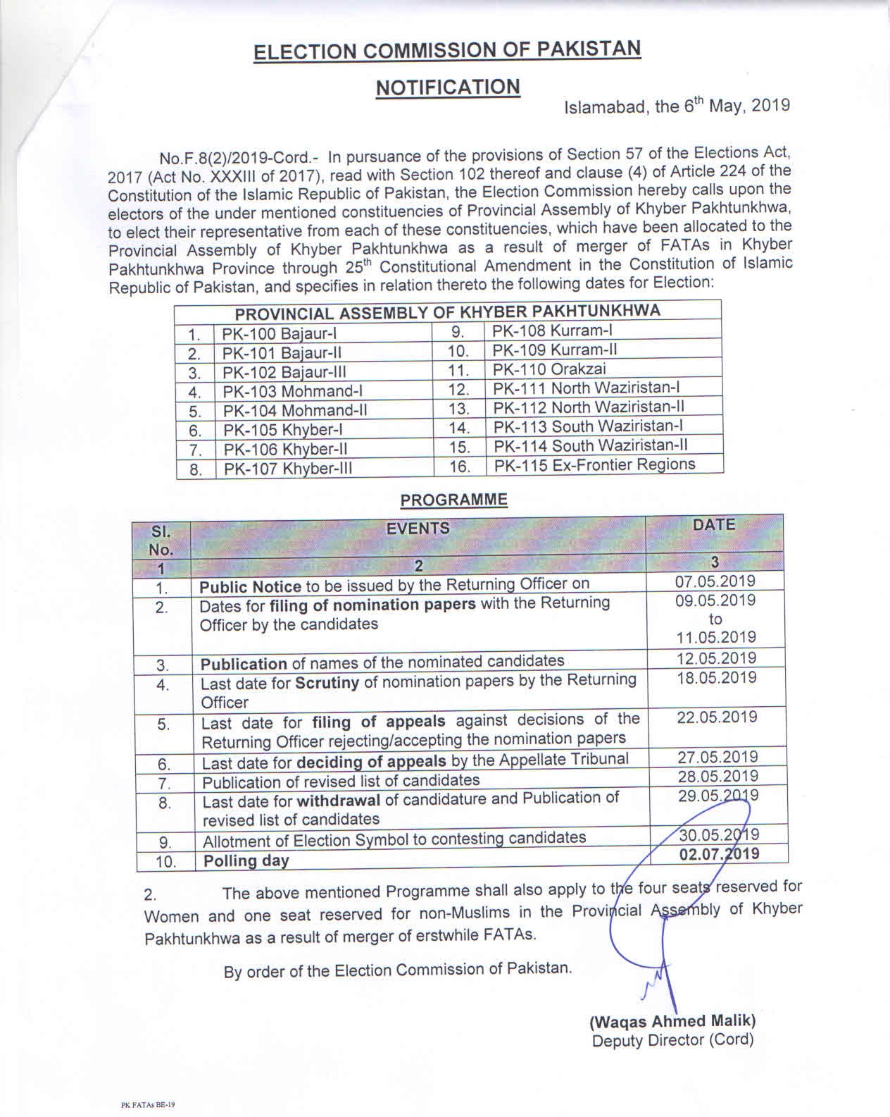 Elections on 16 seats of KPK assembly in tribal districts on July 2