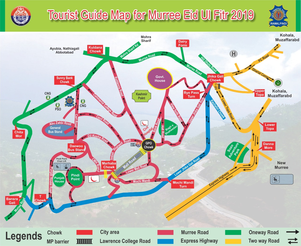 Murree Map With Distance Tourist Guide Map For Murree Eid Ul Fitr 2019