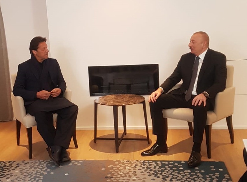 Prime Minister Imran Khan met President of Azerbaijan Ilham Aliyev in Davos and reiterated Pakistan’s support on Nagorno-Karabakh issue