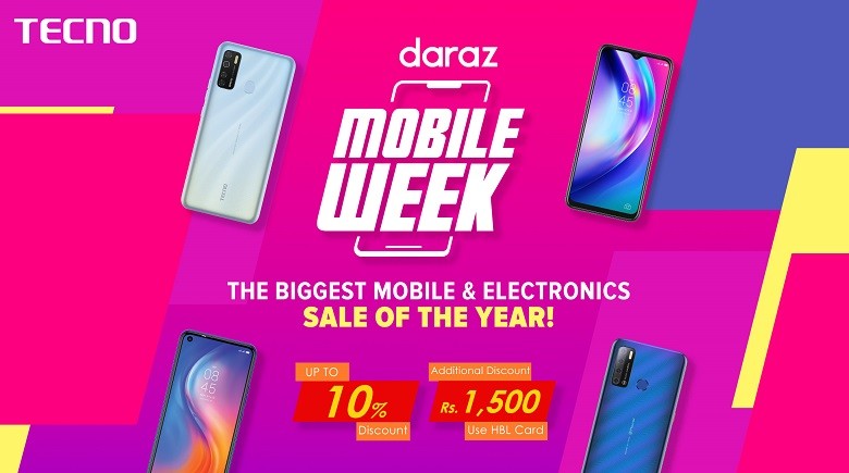 Mobile Week - The globally acclaimed tech brand, TECNO Mobiles is all set to bring forth exciting discount offers to its consumers by co-sponsoring with Daraz “Mobile Week” dated from June 15-21, 2020. The brand recently launched its most-selling Spark 5 Pro Series having two variants on June 7.  Consumers who would purchase Spark 5 Pro from this blissful Week could avail exclusive 10% discount on its two variants of: (4+128) for Rs 19999 and (4+64) for Rs 17,999, from the original price of Rs 21,499 and Rs 19999, respectively. Before the commencement of “Mobile’Athon”, TECNO initiated a discounted deal from June 10-14, 2020 on Spark 5 Pro (4+64 GB) to boost up the excitement of the buyers.  The deal gained a huge positive response from the customers who availed Rs 19,999 handset only for Rs 17,999 at a discount voucher of Rs 2000.  However, in the Mobile Week, Tecno is going big by offering upto 10% Discounts on all of its most popular handsets. The Mobile Week includes Camon 15 Pro (6+128) at the discounted price Rs 26,999 from the original retail price of Rs 29999; Camon 15 (4+64) for Rs 20,499 from Rs 22499; Pouvoir 4 Pro for Rs 23,299 from Rs 24999; Pouvoir for Rs 16599 from Rs 17,999 and Spark 4 for Rs 15,599 from Rs 16,999.  Not only this, if you are an HBL user, you could avail additional upto Rs 1500 discount by using card, on all of these discounted prices. So, what are you waiting for? Nationwide, customers are enthralled by the launch of quintet-camera phone, Spark 5 Pro.  TECNO already known for its budget-friendly phones, has put the audience and its competitors in awe with more discounted prices.  TECNO fans are patiently waiting to beat the ticker off from Daraz website and place their orders.  To get further Alerts! and avail this limited offer in the Promotional Week stay tuned with TECNO’s official Facebook page and log in to Daraz.pk, online.