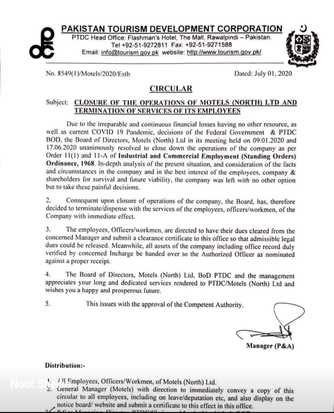 PTDC - The Pakistan Tourism Development Corporation (PTDC) has announced to shut down its Motels in northern areas and terminate the services of its employees, prompting many to raise eyebrows over the incumbent government’s intention to promote the tourism industry and additionally when it would also spark further unemployment. As per a Circular released on July 1, the decision to close down the Operations of PTDC Motels in northern Pakistan followed an in-depth analysis of the situation marked by the Coronavirus (COVID-19) pandemic. It was stated that irreparable and continuous financial losses left no option but to take painful decisions resulting in the closure of Motels and termination of services of PTDC employees. Sources said that the PTDC was shutting down its 30 Motels in northern Pakistan; therefore, 320 employees were being laid off.