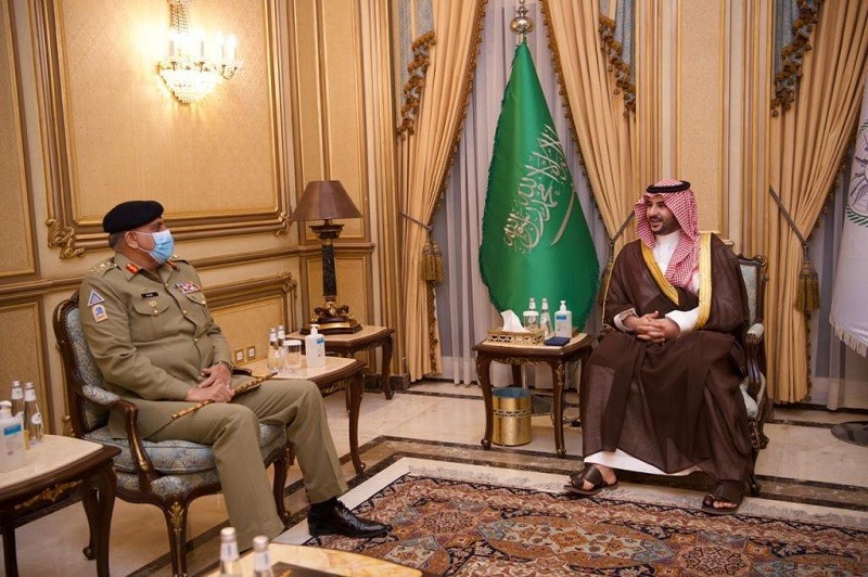 General Qamar Javed Bajwa - The Chief of Army Staff (COAS) General Qamar Javed Bajwa met the Saudi Deputy Minister of Defense His Royal Highness Prince Khalid bin Salaman bin Abdulaziz. During the meeting, matters of mutual interest including bilateral defence, security cooperation and regional security were discussed, the Inter Services Public Relations (ISPR) said. The Director General Inter-Services Intelligence (ISI) Lt General Faiz Hameed was also present in the meeting. Earlier on Monday, the COAS reached the Kingdom of Saudi Arabia (KSA) on an official visit and met the Chief of General Staff General Fayiadh bin Ha'med Al-Rowaily and the Commander Joint Forces Lieutenant General Fahad bin Turki Al Saud. The Pakistan-Saudia Arabia military to military ties including training exchanges were discussed in the meetings.