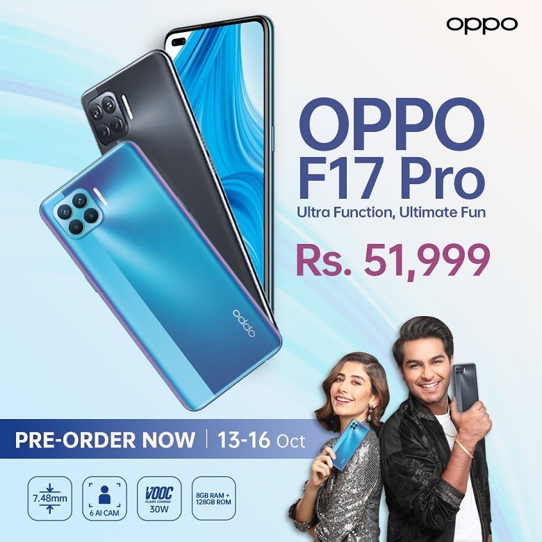 OPPO F17 Pro - OPPO has launched the latest OPPO F17 Pro in a first-ever live game show introducing fashionable technology that makes life easier. The event consisted of exciting games where Team VOOC headed by Asim Azhar and Team Design headed by Syra Yousaf battled to win. Both the teams had the support of special crewmates Muneeb Butt and Saboor Aly along with other people rooting for the win of their favourite team. The virtual game show launch was live-streamed on OPPO’s official Facebook and YouTube at 8:00 pm.  The most-awaited event had exciting games lined up for both the teams along with the audience making them feel like a part of the launch as they rooted for their favourite team in the comments of the live stream video. The event also allowed the viewers to win an OPPO F17 Pro and experience the latest technology first-hand.  “F Series has been designed so that the trendsetting generation can attain a quality smartphone that suits both their life and personal sense of style, and with a sleek design that they won’t be afraid to enjoy outdoors,” said George Long CEO of OPPO Pakistan, AED.  “Designed based on research on consumers in Pakistan, F17 Pro ticks off all the right boxes for a phone that boasts AI cameras to deliver breath-taking portrait photos, and the latest generation of VOOC Flash Charging technology to ensure that your phone won’t hold your lifestyle back. F17 Pro meets the high expectations and the values that our trendsetting and ambitious users hold dearly in both form and style.”  Ultimate Sleek smartphone with a Premium Design To achieve a category-leading 7.48mm ultra-thin and 164g ultra-lightweight body, F17 Pro uses an industry-leading design to optimize and fit the mainboard, battery, and other components into its slim design.  Seen for the first time in a smartphone, F17 Pro introduces a thin 220 Degree Edge that also offers a more comfortable and smoother in-hand feel. This is thanks to F17 Pro’s Rounded edge design technique, which refracts light at the top of the rounded point to accentuate its thin appearance and accentuates the comfortable in-hand feel. To ensure that users are fully immersed in their content, F17 Pro’s 16.34’’ dual punch-hole display comes with a brilliant FHD+ Super AMOLED Display with a large 90.7% screen-to-body ratio.  The display uses Mini Dual-Punch Holes that boast the smallest segment of the camera (3.7mm diameter) and ensures that that the phone screen’s real estate is maximized so that you're fully enjoying your video game and can see every detail in your shot. The OPPO F17 Pro comes in two amazing colours. Magic Blue, showcases a unique blend of blue and purple colours that appear to reflect a new colour with every angle. Matte Black is a colour that screams prestige and is inspired by high-end automobiles.  Ultimate Photography with Cutting-Edge Camera Technology The front of the phone boasts a Dual Cam that empowers you to easily display beautiful selfie portraits that use hardware-level processing to add a bokeh effect to your photo. In fact, with Dual Lens Bokeh, you’re equipped not only to capture portrait selfie photographs but the feature has been upgraded to support both videos and multiple-people in the shot.  But a bokeh effect is just a taste of the several ways you can enjoy your photography skills to capture clearer and more colourful portraits that empower you to express your creativity.  AI Portrait Colour enables you to capture fashionable urban street style photos or travel photos from a new perspective by making portraits pop with colour.  AI Portrait Colour mutes the background colours black and white while enhancing the natural colours of the person or a group of people within the photo using AI. AI Super Clear Portrait guarantees that even the finest facial details like your eyebrow are clearly represented, or can even be reconstructed while AI Beautification 2.0 enhances the natural skin tone and adds fuller and more pronounced eye features on women. On men, AI Beautification 2.0 enhances their eyes, beard, and eyebrows.  To empower you to capture the best low light portraits, AI Night Flare Portrait is an OPPO-exclusive feature that combines the bokeh effect and lowlight-HDR algorithms to capture artistic photos that add beautiful night flares on portrait photos shot against the backdrop of city lights.  If bokeh effects aren’t your cup of tea, and you’re looking to capture a selfie in the evening, AI Super Night Portrait makes sure that your selfie results in a brightened and clear shot even in low light conditions.  Ultimate Fast Without Waiting on a Charge 30W VOOC Flash Charge 4.0 is OPPO’s proprietary rapid-charge technology that can quickly charge your phone even if you have just five minutes to spare in between a meeting or while you brew yourself a cup of coffee.  With only a five-minute charge, you can either get four hours of talk time, two more hours to browse Instagram or 36 minutes of PUBG gaming.  But it only takes 53 minutes to fully replenish your battery, or if you’re in the middle of an important game or video simply charge your phone without worrying whether your battery might run out faster than it charges. F17 Pro even introduces ways to optimize your phone’s battery life during the day or while you’re asleep. At night, AI Night Charging uses AI Learning through machine learning to learn the user’s sleep habits and charge the phone exactly to 100% upon the moment they wake up from their slumber.  In the worst-case scenario, if you’re without a battery charger during the day, Super Power Saving Mode optimizes the last 5% of your battery life by turning the display black and white while running just six predetermined apps. Ultimate Fast, Convenient, and Smooth User Experience F17 Pro is equipped with 8GB of memory, and 128GB of storage, which can be extended up to 512GB through a 3-Card Slot.  But this is just the tip of the iceberg. F17 Pro’s Anti-Lag Algorithm can detect and clear data that cause memory errors, making stutters and freezes less likely.  In addition to this, its Air Gestures lets you pick up calls without directly touching the phone by simply waving your hand as far as 20 cm or even 50 cm. And if Air Gestures isn’t enough of a perk, you’ll enjoy the intuitive and simplified user interface in ColorOS 7.2’s Infinite Edge Design, or the ability to personalize your home screen with Artist Wallpapers, designed by renowned artists.  Market Availability F17 Pro is available for Preorder from October 13 to 16 and will be available in the markets in Pakistan starting October 17, 2020. It will come in two colours including Magic Blue, and Matte Black.  All two colours will come with 8GB of RAM and 128GB of storage, which can be expanded to support up to 512GB through a 3-Card Slot.  F17 Pro will be available for purchase at a retail price of Rs 51,999 and can be booked online on https://www.oppo.com/pk/bookonline/ 