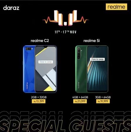 realme C2 - realme’s official store on Daraz is offering mega discounts for the Biggest 11 11 Sale. We have special guests for you on Daraz 11.11 from now till November 17. realme C2 2GB +32GB variant for just Rs 13,399, realme 5i 3GB+64GB variant for just Rs 19,999 & 4GB+64GB variant for just Rs 21,099. The realme C2 is the entry-level variant of the C series. This device has got everything that you want to see in a smartphone. Powered by Mediatek MT6762 Helio P22 which is 12 nm chipset with 2 GB of RAM for the quick execution of multitasking. A 6.1 inch IPS LCD display screen that presents full HD plus the resolution of 720 x 1560 Pixels. The screen is shielded by Corning Gorilla Glass. On the rear, you will find a dual rear camera setup in which the main sensor of 13 megapixels along with 2 megapixels depth sensor. The selfie shooter of the realme C2 is 5 megapixels. On the rear of the handset, there is an LED flash light to assist the camera in low-light conditions. It will run Android 9.0 (Pie), the latest OS available for the smartphones. The realme C2 32GB is fueled with a Li-ion Non-removable 4000 mAh battery. Two beautiful colours Blue & Purple with Diamond cut back design. The Quad Camera Battery King realme 5i, the early variant of the number series with features that has attracted the attention of many customers since its launch. The specs of the smartphone prove that it is a mid-range device with killer specs now at being offered at a special discounted price for Daraz 11 11. Powered by the Snapdragon 665 chipset. This is one of the powerful chipsets that empower smartphones of the mid-range category with 3 GB & 4 GB of RAM. realme has offered the 5i with a ultra wide quad-camera setup at the back. The main sensor of the camera squad is 12 megapixels and the secondary lens is going to be 8 megapixels while the remaining two sensors of the 5i will be 2 megapixels and 2 megapixels. On the front of the device, you will find a 8 megapixels front-facing camera for selfies and video calls. If you want to increase the storage of the 5i then you can use the dedicated slot on the device that allows you to add 256 gigabytes more by applying for a microSD card. The IPS LCD screen of the 5i is 6.52 inches with a water-drop notch that holds the selfie shooter. The resolution of the display screen is 720 x 1600 pixels. The battery of the smartphone is a gigantic one. The 5i by realme with this 5000 mAh battery offers a long period of a screen watching time & features reverse charging as well. The Sun rise design on the back sheds light like rising dawn & comes is two beautiful colours Aqua Blue & Forest Green. Don’t forget to visit https://www.daraz.pk/shop/realme/ and get your favorite realme products on special 11 11 discounted offers.