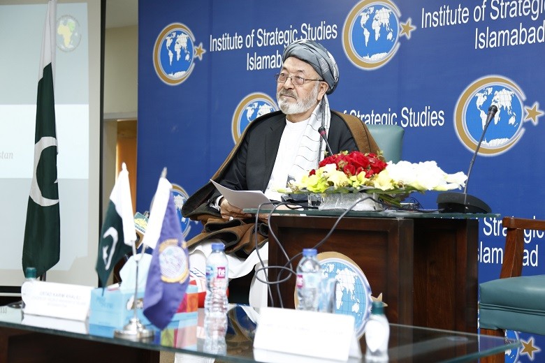 Ustad Karim Khalili - The Institute of Strategic Studies Islamabad (ISSI) on Wednesday organized a Public Talk with Ustad Karim Khalili, the leader of Hezb-e-Wahadat Islami of Afghanistan, under its Distinguished Lecture Series. In his address at the Public Talk, Ustad Karim Khalili said that peace is a multidimensional phenomenon which has multifaceted effects in different dimensions of human social life and societies. Karim Khalili said that when we talk about peace, in addition to the political dimension, we must also consider its cultural, economic and social dimensions. He said that we are living in an interconnected world with a vast network of global issues, where war and peace are no exception. The Hezb-e-Wahadat Islami Leader went on to say that when a peace agreement upholds human rights’ values such as women’s rights, minority rights, non-discrimination, and many other issues, all nations and peoples of the world are motivated to support it. Conversely, if these global standards are not taken into account, such peace will not go anywhere and conflicts will continue. Ustad Karim Khalili said that in Afghanistan, the peace discourse has become a serious issue especially given that peace in Afghanistan is complex, multidimensional, with internal and international consequences.  Thus, the people of Afghanistan need cooperation and joint efforts from all Countries, especially the region.  “Peace in Afghanistan will create a situation that will benefit all Countries, especially the region and our neighbours. With such a peace, new horizons for progress and development will emerge in the region,” he said. Speaking about Pakistan’s role, he opined that the goal is to win Pakistani government’s support for a peace that can address regional issues and benefit all our international friends. Such a matter requires a good and precise mechanism which responds well to all of Afghanistan’s domestic diversity as well as expectations of the International Community.  The Hezb-e-Wahadat Islami Leader appreciated the positive and constructive viewpoint of the Pakistani leadership and noted the visible support given during his visit. The address by the Ustad Karim Khalili was followed by a question and answer session which was moderated by the Director General ISSI Ambassador Aizaz Ahmad Chaudhry.  While answering a question about the role of regional countries and especially Pakistan in the peace process, Ustad Khalili appreciated Pakistan’s positive and constructive role in the peace process, terming Islamabad as a staunch supporter of peace, as peace in Afghanistan will amount to peace in Pakistan.  Ustad Khalili said that Pakistan has played a pivotal role in helping to achieve peace in Afghanistan. He acknowledged Pakistan’s efforts in the first round of the peace process as well as the ongoing talks in Doha and hoped that with this current momentum the relationship would reach new horizons. Pakistan’s Special Representative for Afghanistan Ambassador Mohammad Sadiq was also in attendance.  The Members of the Diplomatic Corps in Islamabad, Academics, Civil Society, and Former and Current Diplomats were also present.