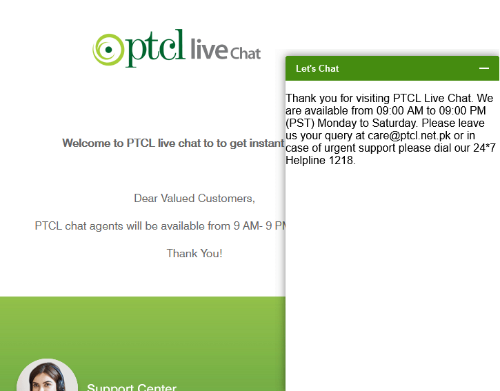 PTCL live chat link