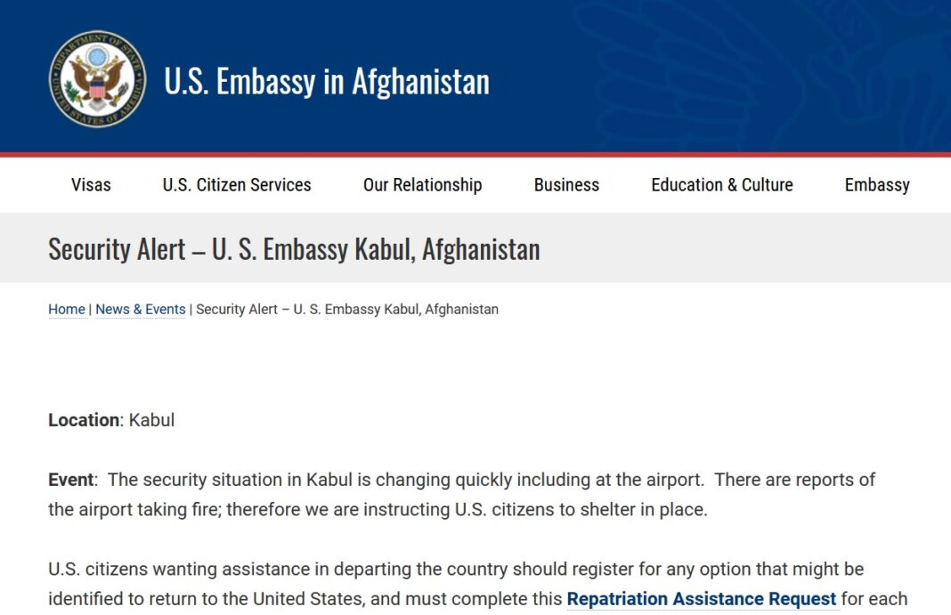 Security Alert - U. S. Embassy Kabul, Afghanistan