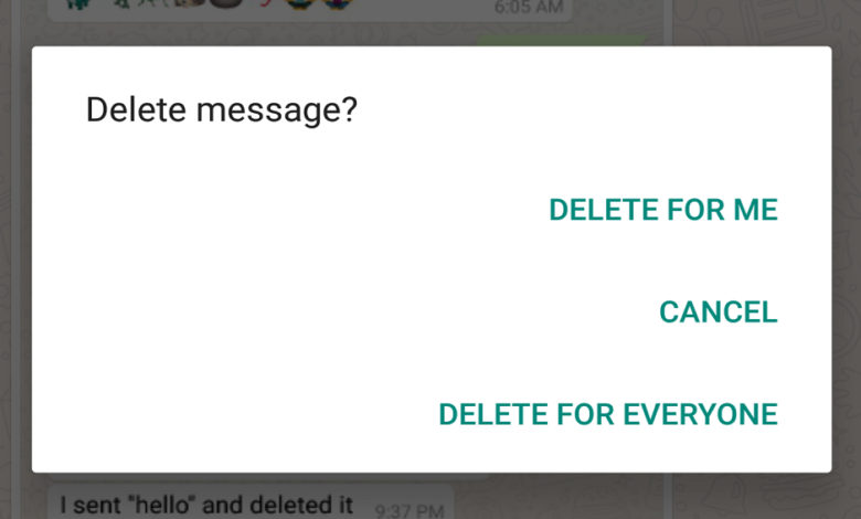 WhatsApp message delete