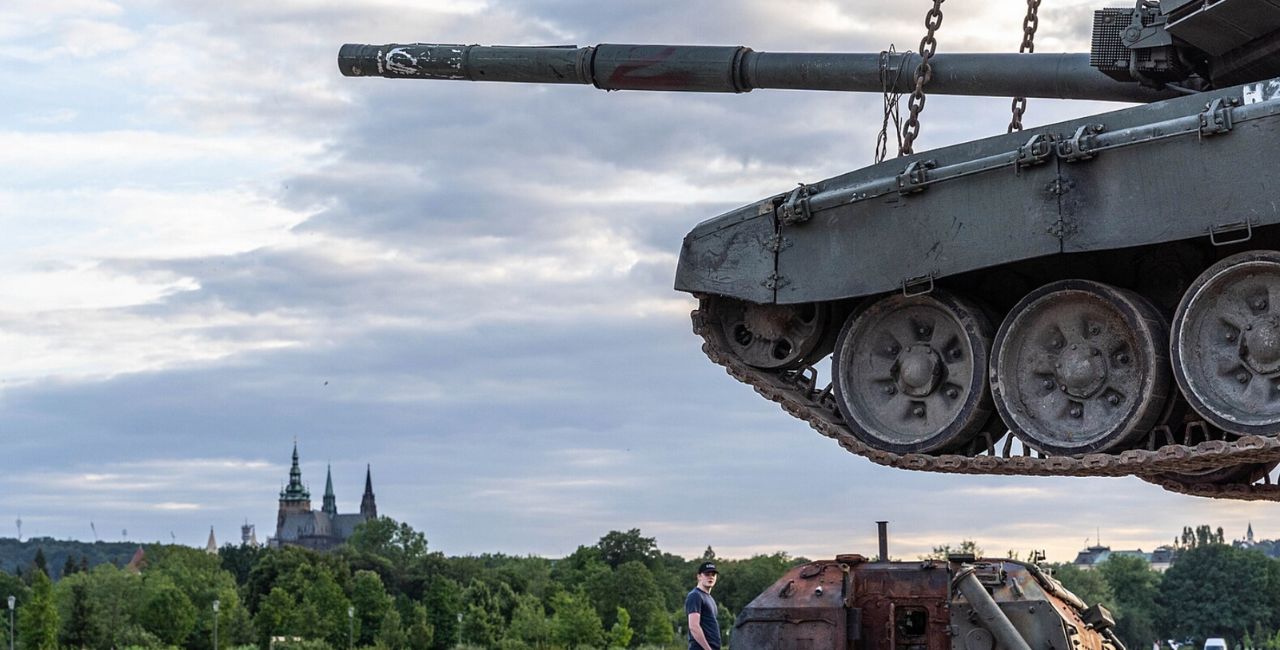 Russian tank captured by Ukrainian Army as war trophy has been displayed Prague
