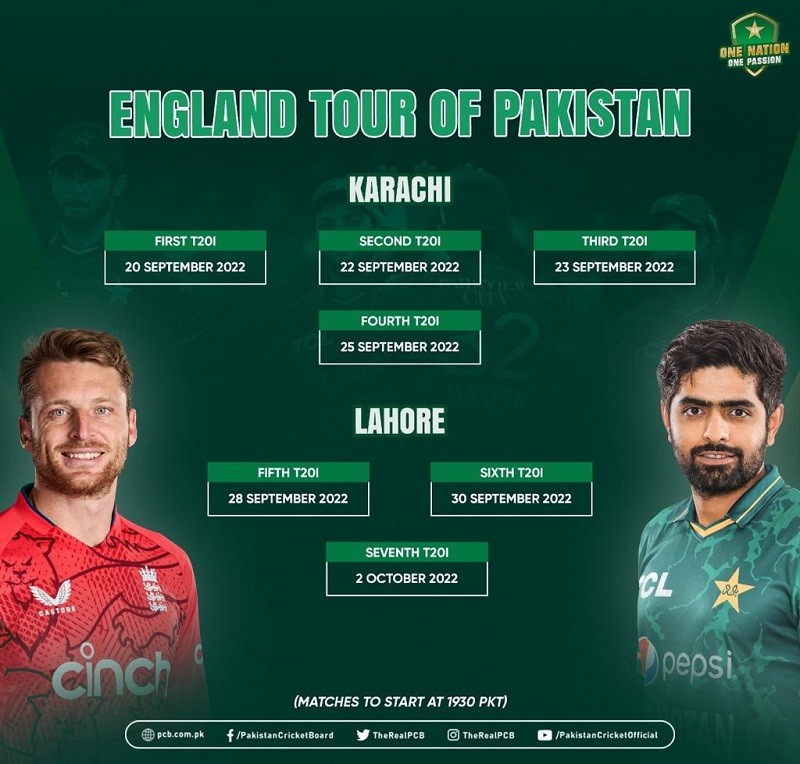 Schedule of Pakistan-England T20 Series 2022