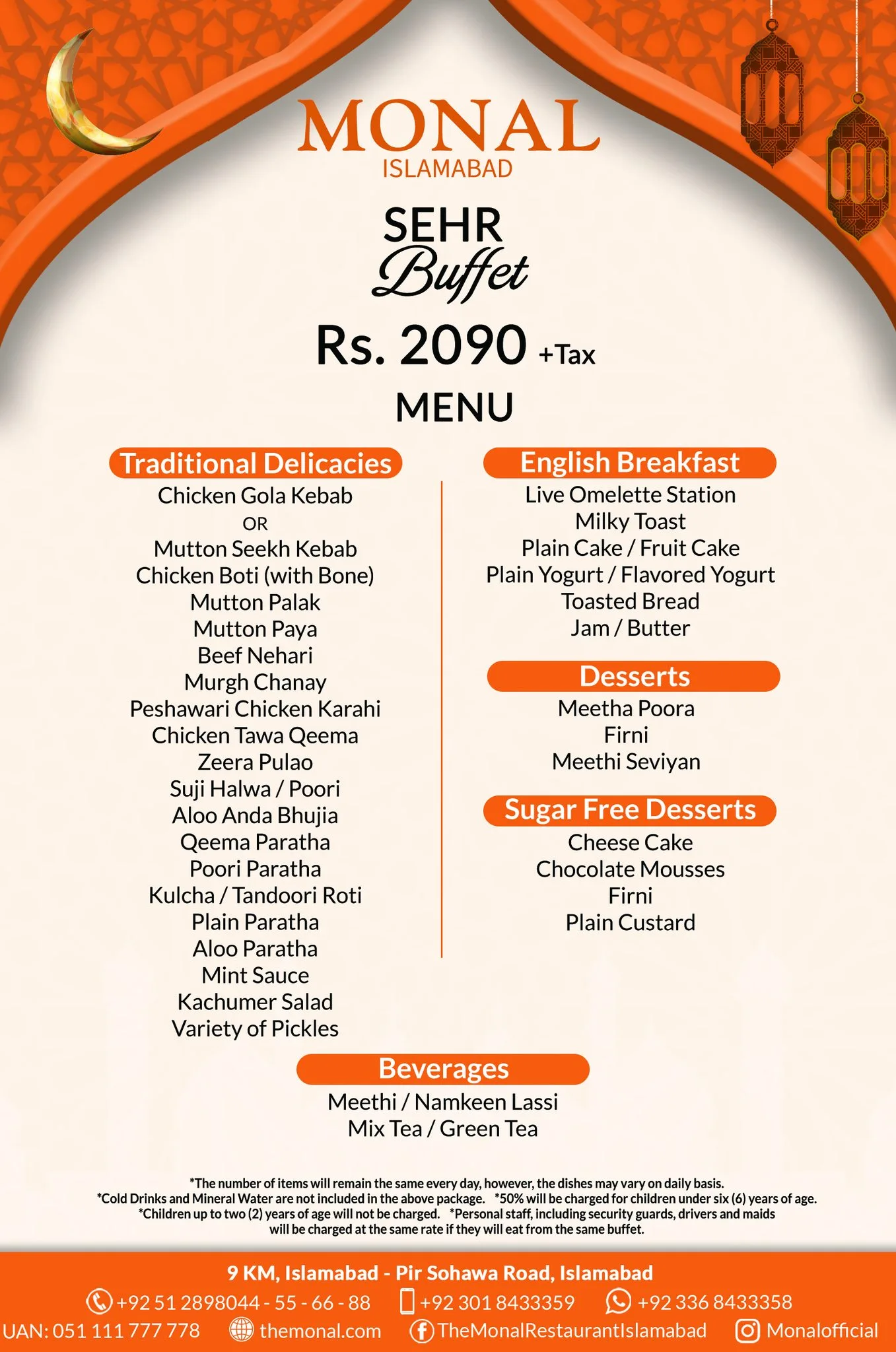 Monal Restaurant Islamabad Sehr & Iftar-Dinner Buffet 2023