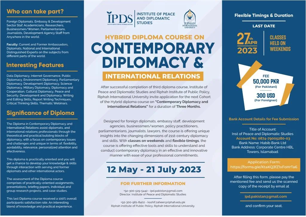 Diploma Course on Contemporary Diplomacy and International Relations- 12 May-21 July 2023