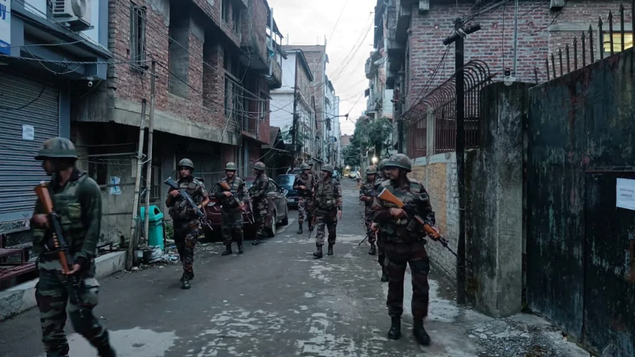 Indian army soldiers on patrol in Manipur, India, on June 7.