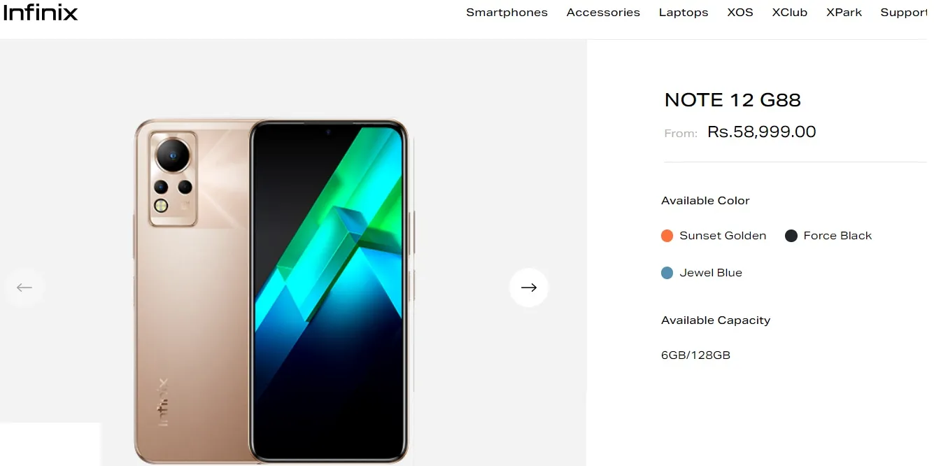 Infinix Note 12 G88 Price in Pakistan