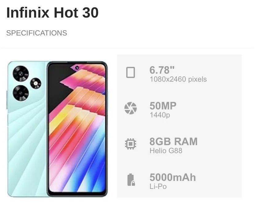 Infinix Hot 30 Price in Pakistan