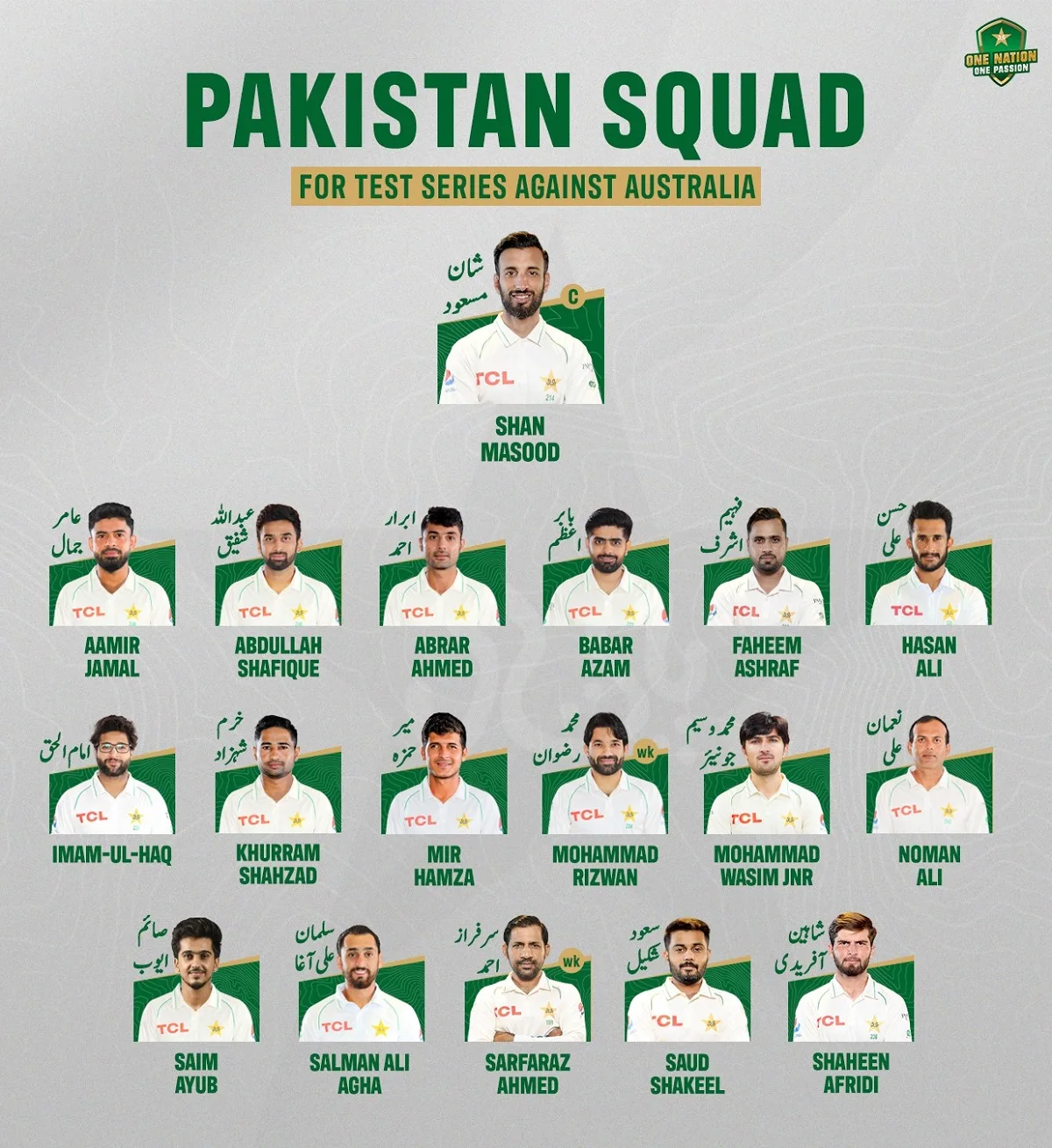 Pakistan's Test squad announced for Australia series