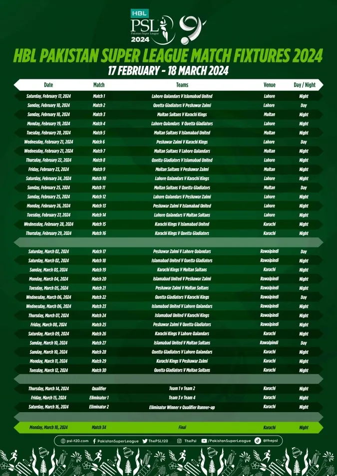 HBL PSL 9 Schedule announced