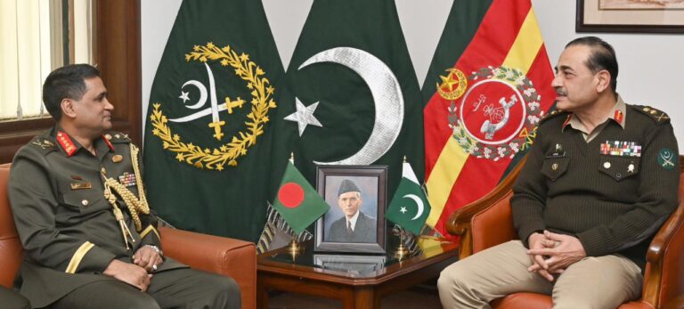 Lt. Gen. S M Kamr-ul-Hassan of Bangladesh met COAS Gen Asim Munir and CJCSC General Sahir Shamshad Mirza